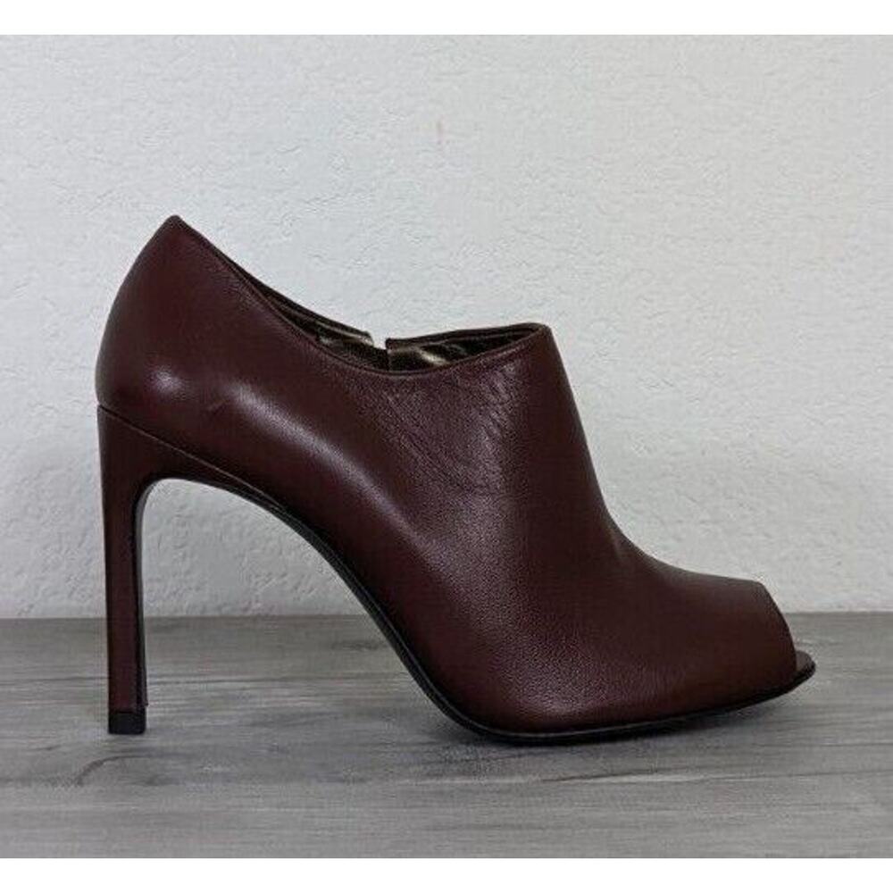 Stuart Weitzman Altamira Red Brown Leather Peep-Toe Bootie Stilettos sz 7.5
